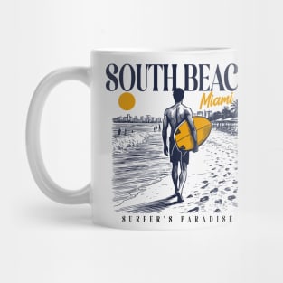 Vintage Surfing South Beach Miami, Florida // Retro Surfer Sketch // Surfer's Paradise Mug